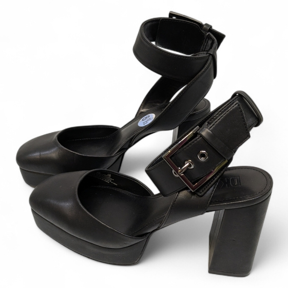 0915 DKNY Barra Anckle Strap Black Women's Platform Heels Shoes
